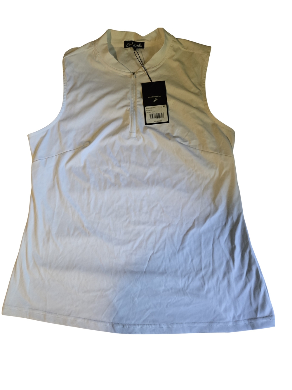 Bad Birdie Brilliant White Sleeveless Blade SL Golf Polo Tee Large